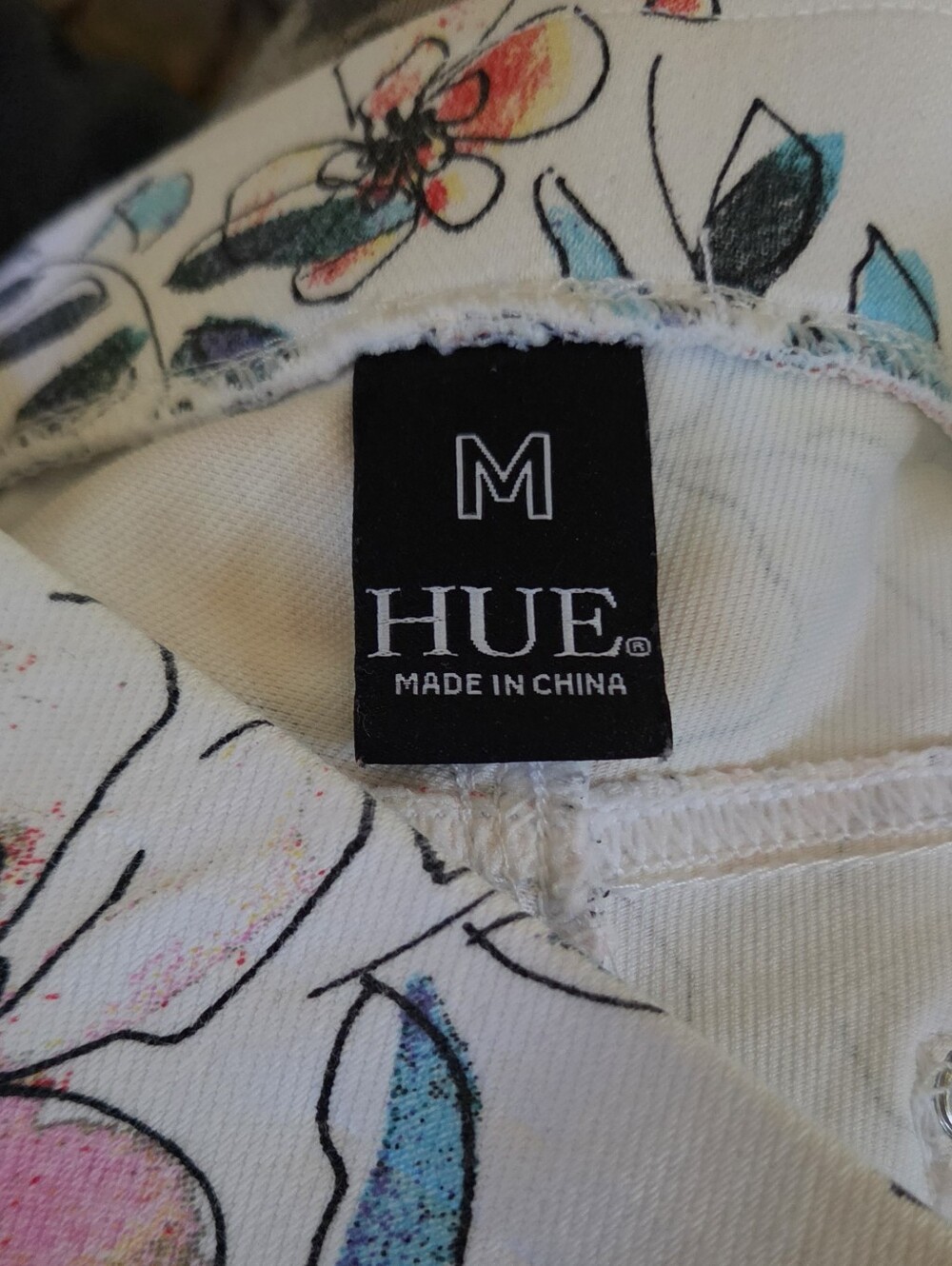 HUE Floral Print White Stretch Jeggings with Coral and Navy Accents SzM - Picture 6 of 6